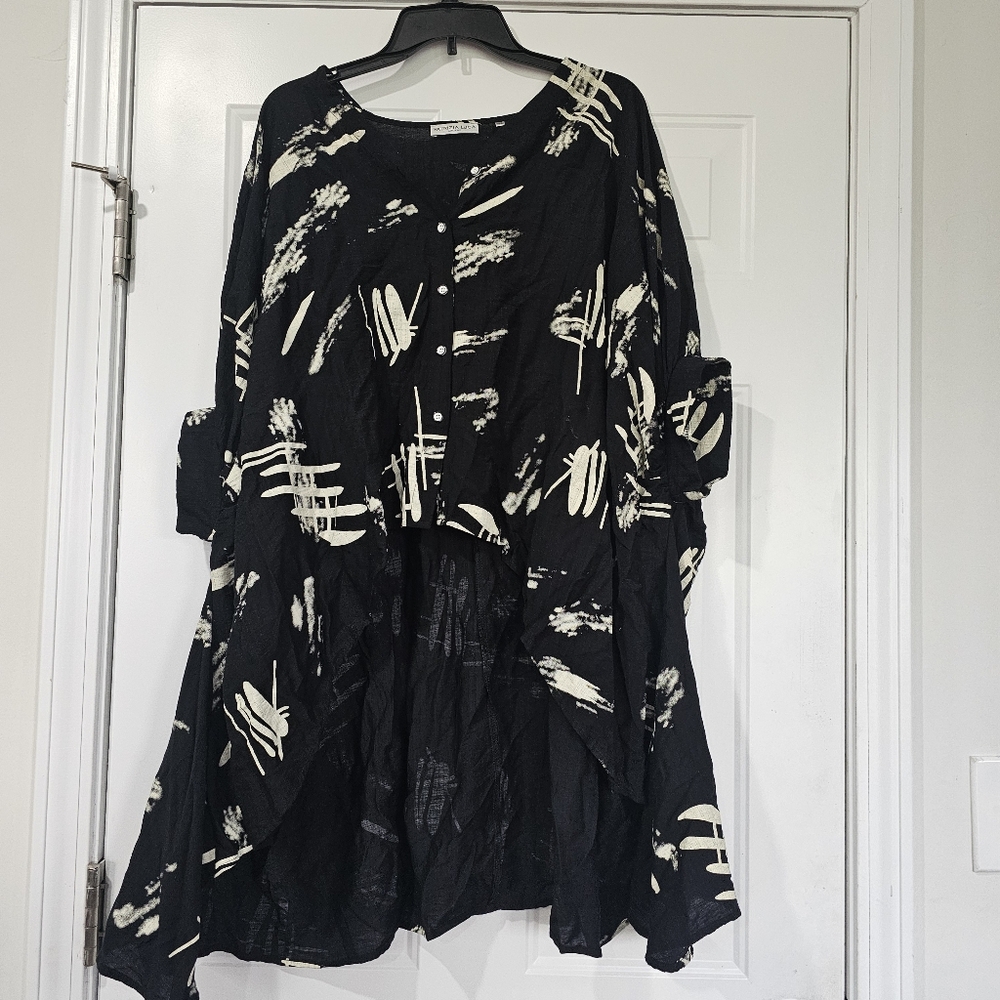 Patrizia Luca Black and White Abstract Women's Top Lagon Size 0/S{Extra Small} - Picture 4 of 11